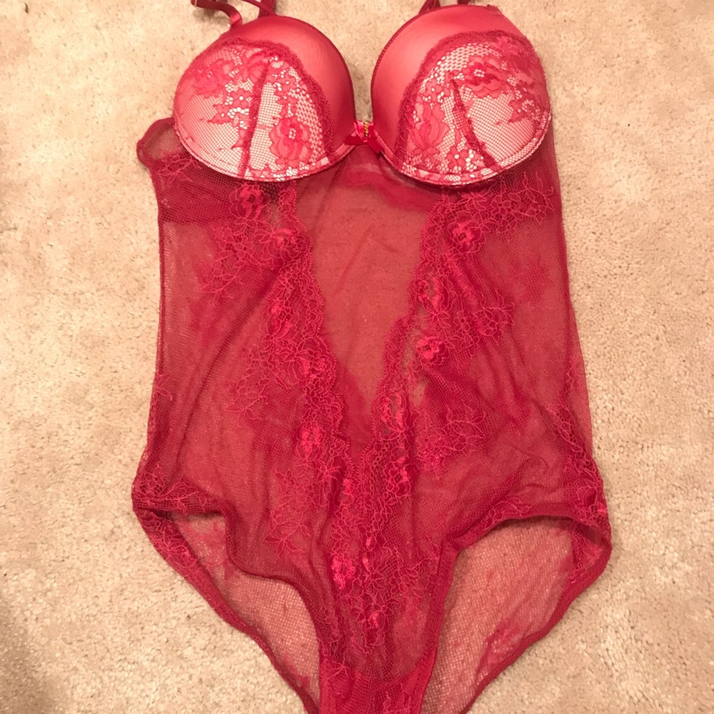 red lingerie body suit